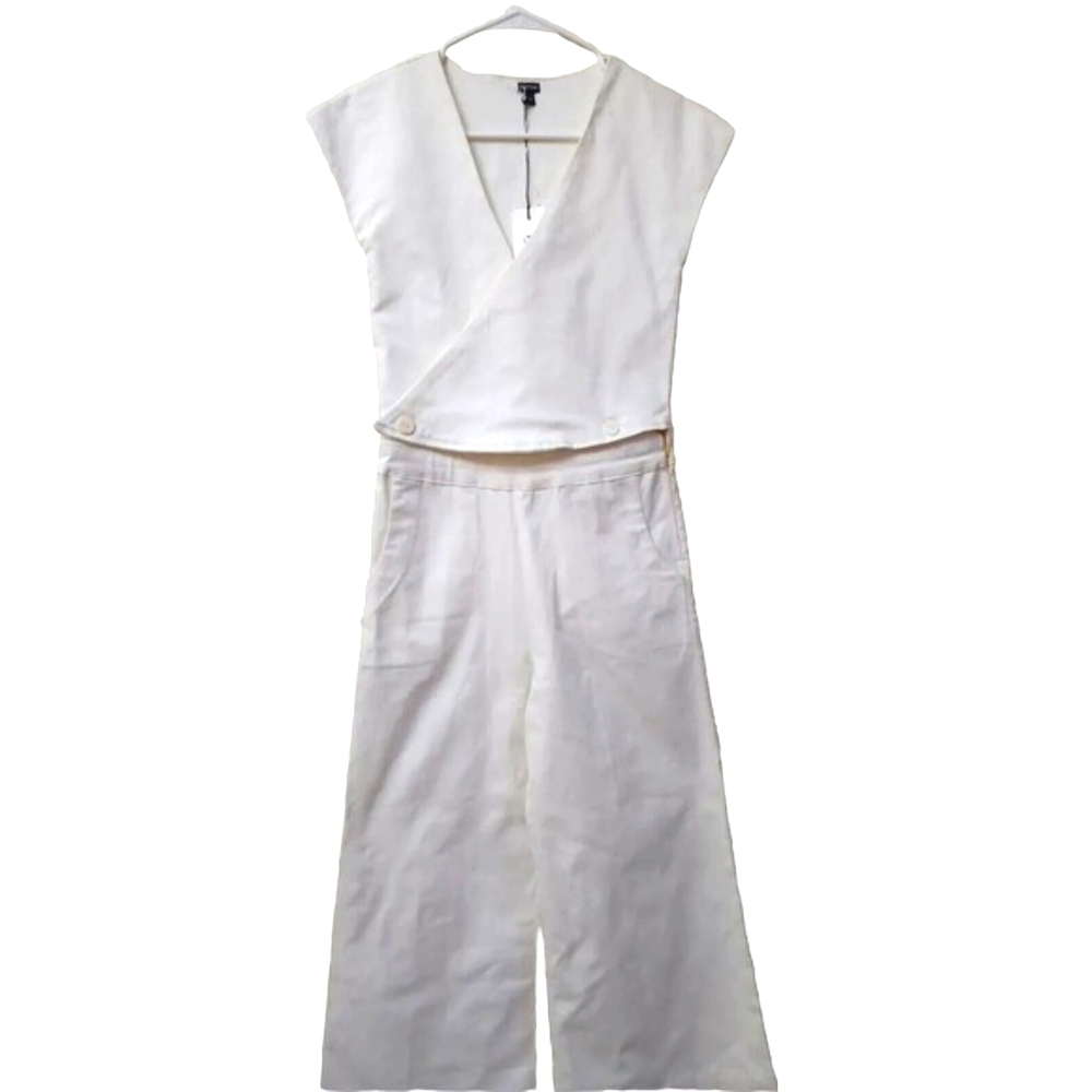 RARE!! Pietsie Atacama Denim Flare Wide Leg jumpsuit White Size XS